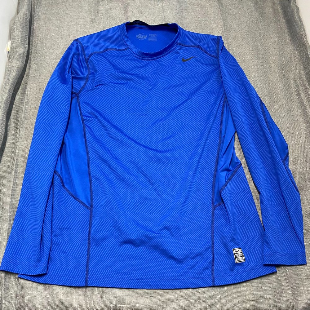 NIKE PRO COMBAT NWT HYPERWARM Men's Sz 2XL FITTED Blue  Long Sleeve Shirt - Picture 2 of 7